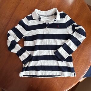 Nautica Navy and White Striped Polo